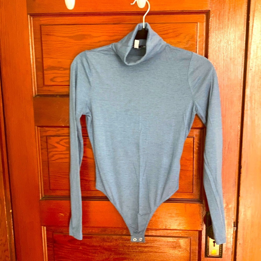 Long sleeve blue turtle neck bodysuit